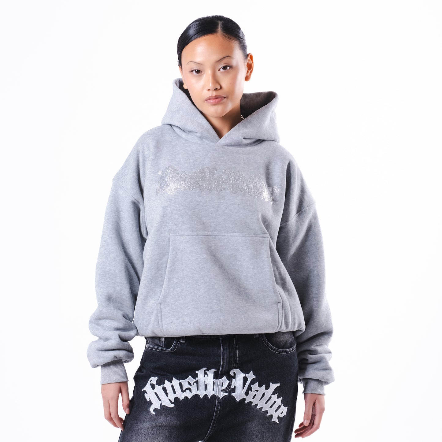 RHINESTONE LOGO HOODIE (Grey)