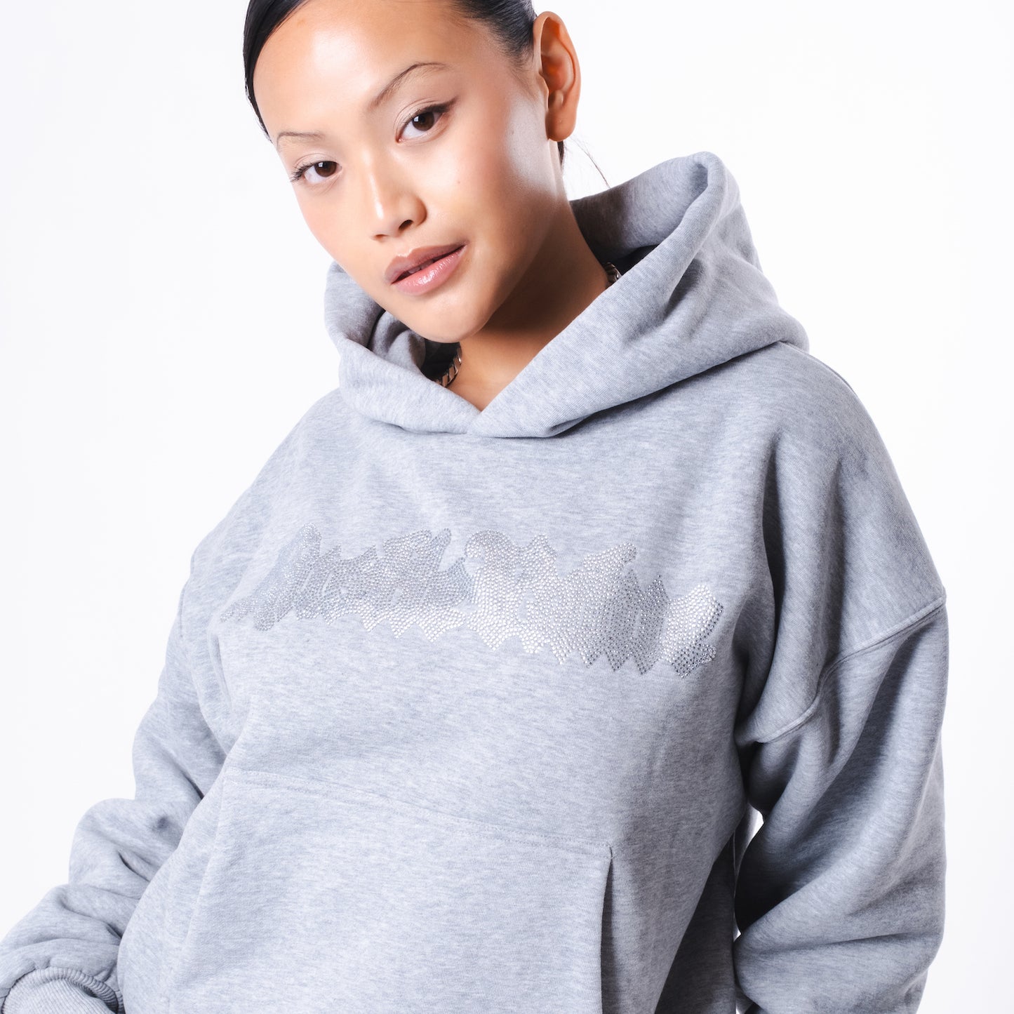 RHINESTONE LOGO HOODIE (Grey)