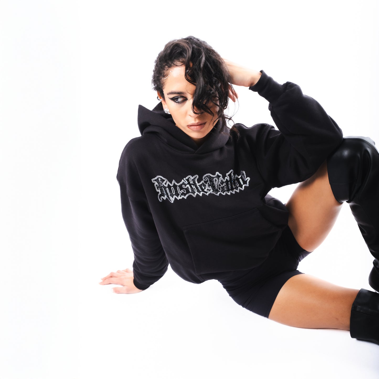 RHINESTONE LOGO HOODIE (Black)