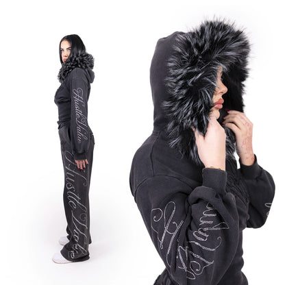 FAUX FUR WOMEN TRACKSUIT (Washed Black)