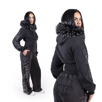 FAUX FUR WOMEN TRACKSUIT (Washed Black)
