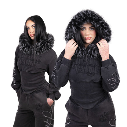 FAUX FUR WOMEN TRACKSUIT (Washed Black)
