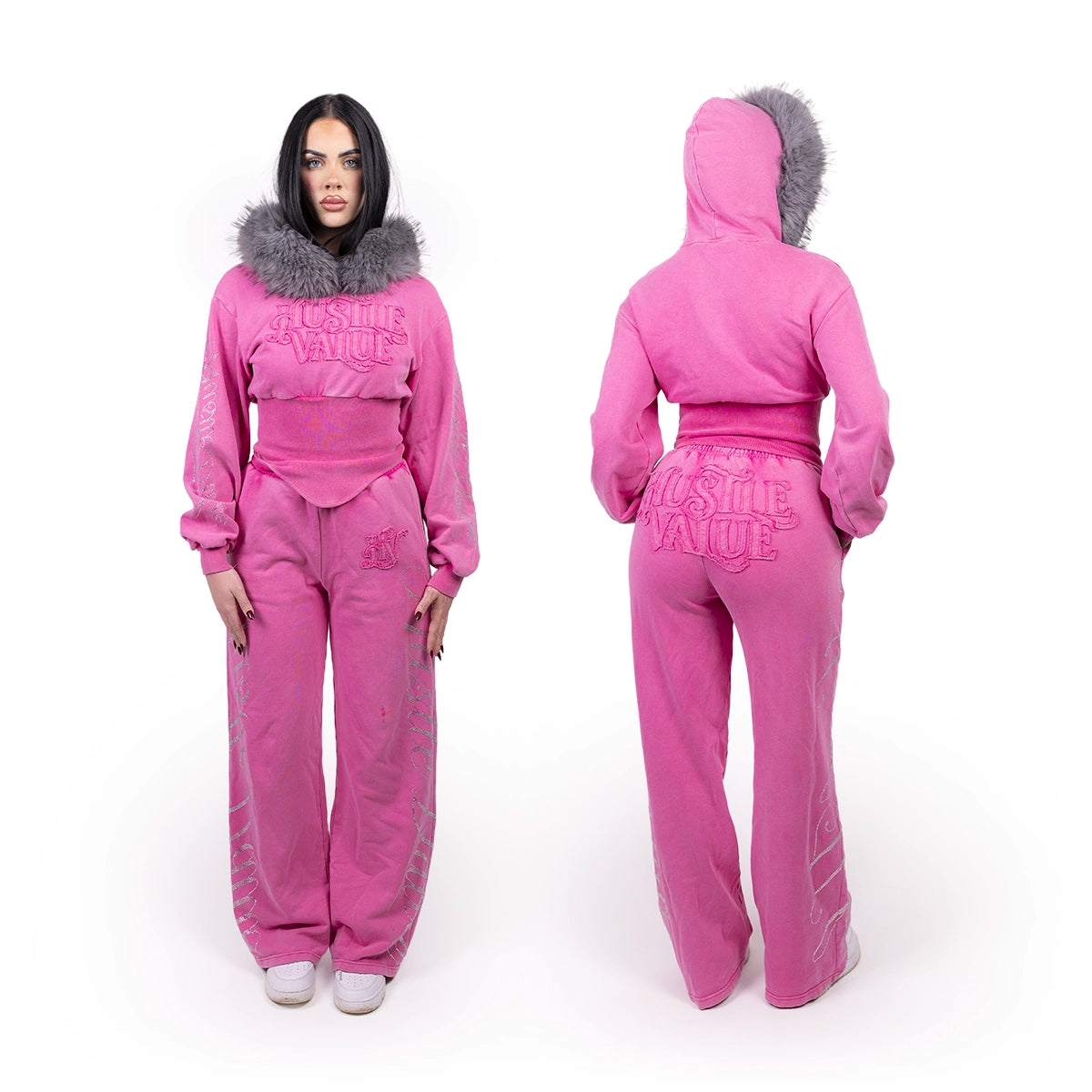 FAUX FUR WOMEN TRACKSUIT (Washed Pink)