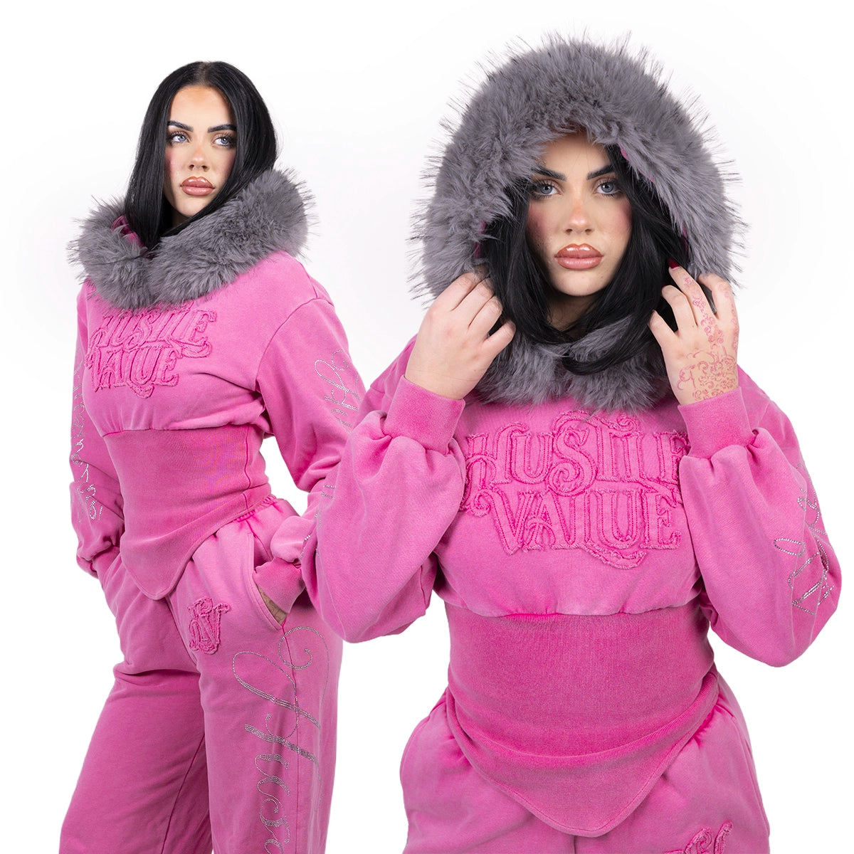 FAUX FUR WOMEN TRACKSUIT (Washed Pink)