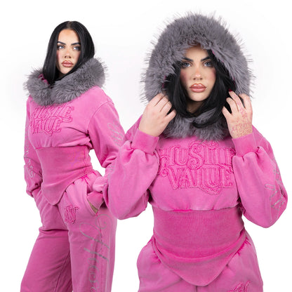 FAUX FUR WOMEN TRACKSUIT (Washed Pink)