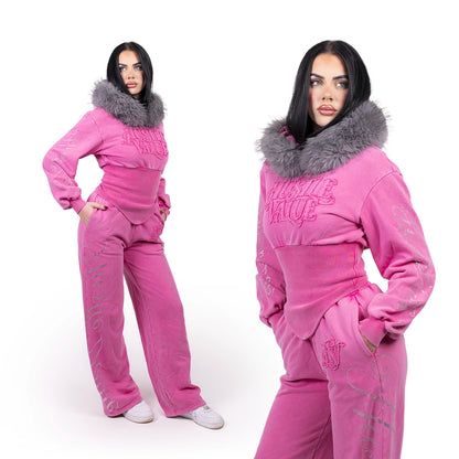 FAUX FUR WOMEN TRACKSUIT (Washed Pink)