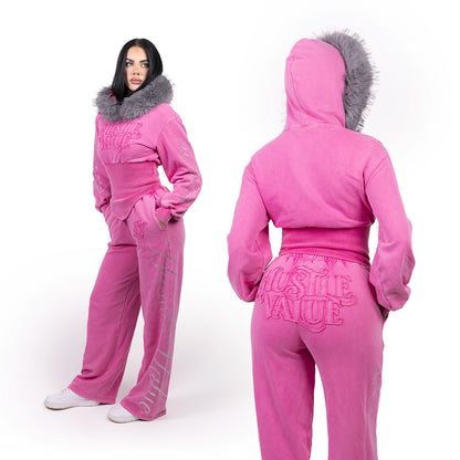 FAUX FUR WOMEN TRACKSUIT (Washed Pink)