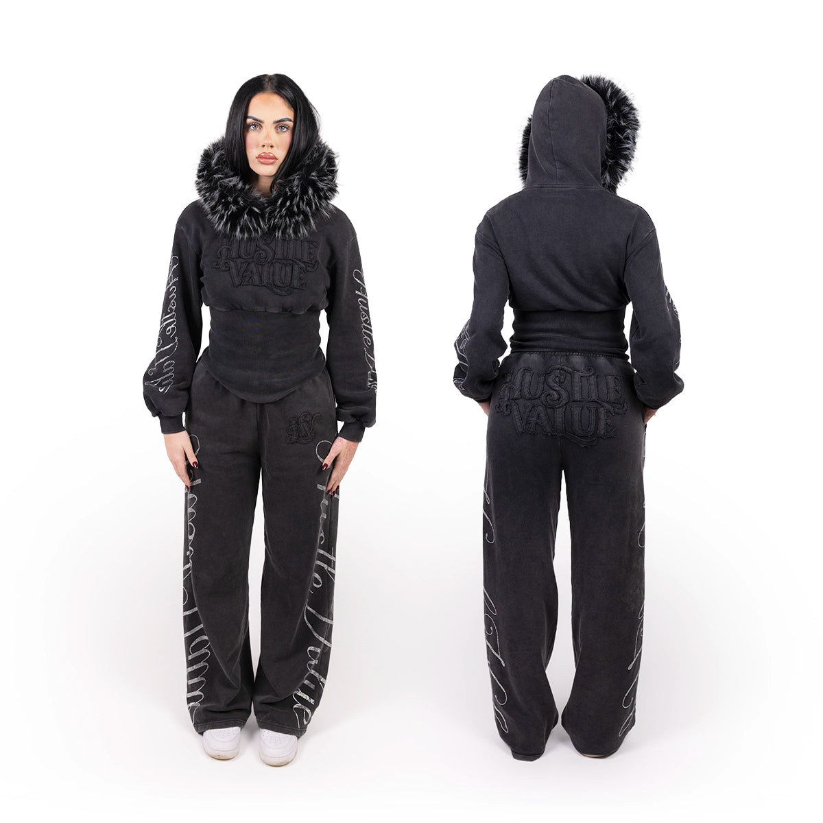 FAUX FUR WOMEN TRACKSUIT (Washed Black)