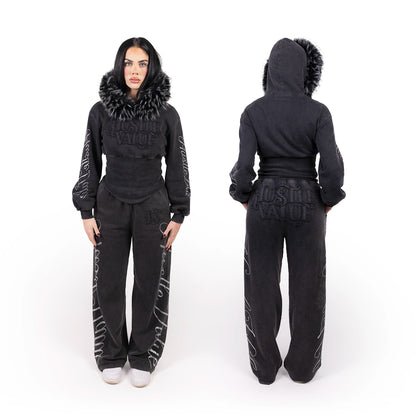 FAUX FUR WOMEN TRACKSUIT (Washed Black)