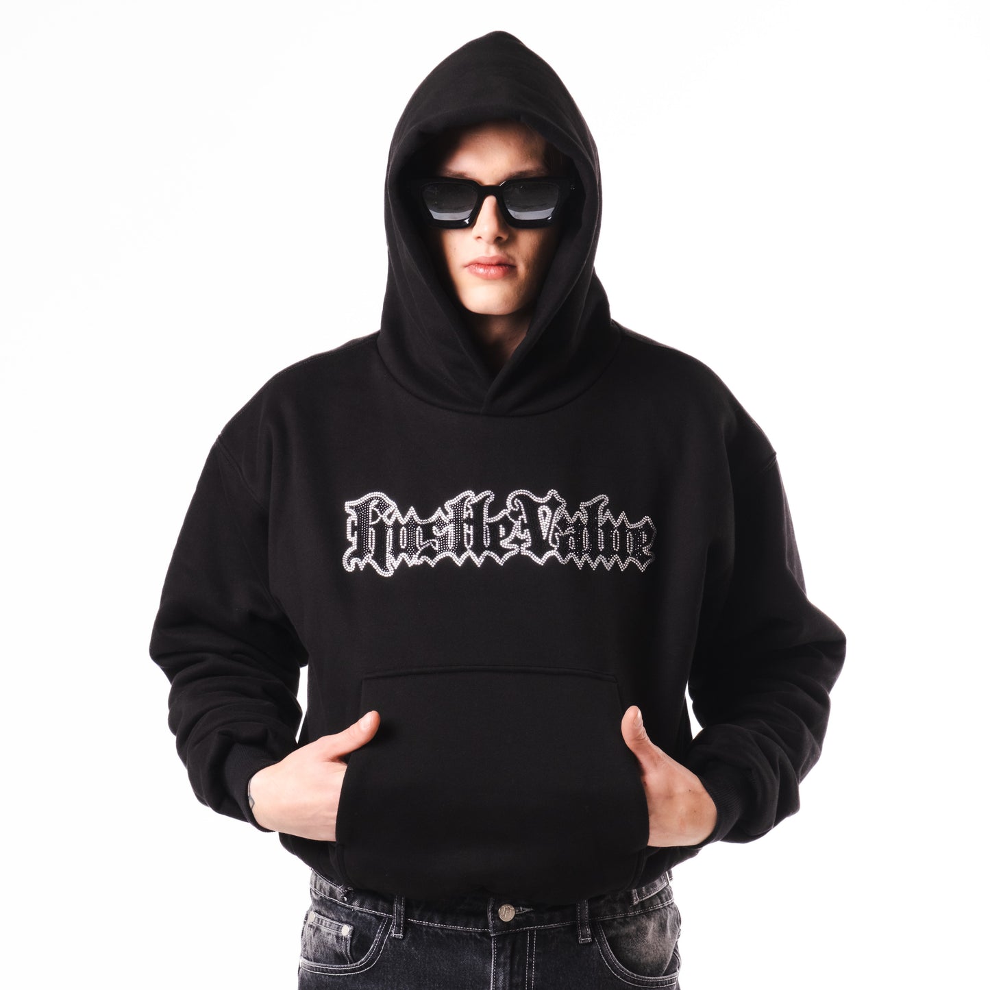 RHINESTONE LOGO HOODIE (Black)